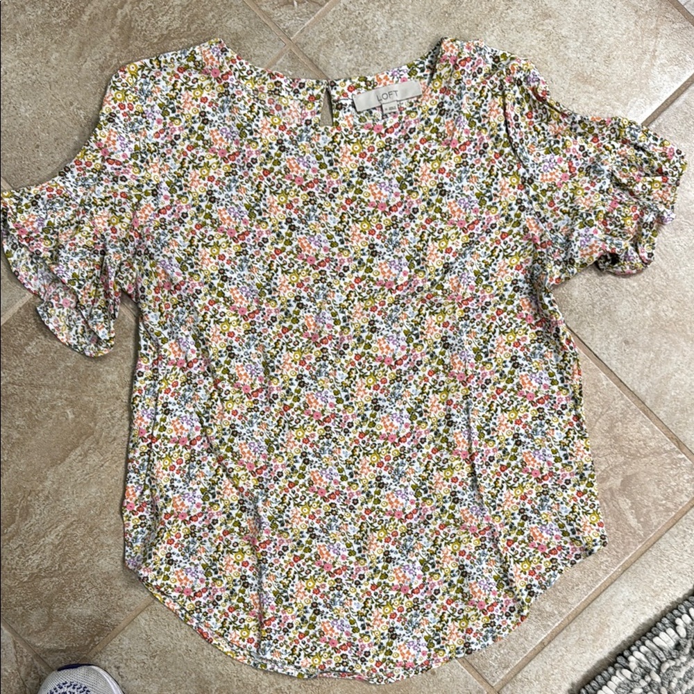 LOFT Pink and Orange Ruffled Blouse